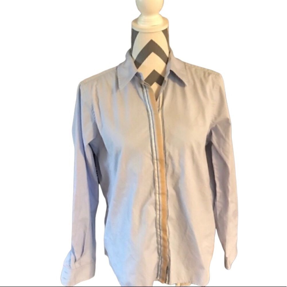 Liz Claiborne Button Down Blouse SMALL Blue & Tan